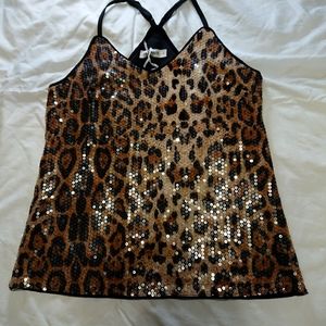 NWT Racer Back Sequined Animal Print Tank Top